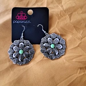 Silver Earrings with green stone in the center!